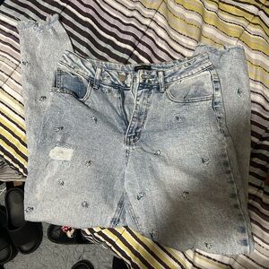 Material Girl Light Blue Straight Leg Jeans with Embroidery